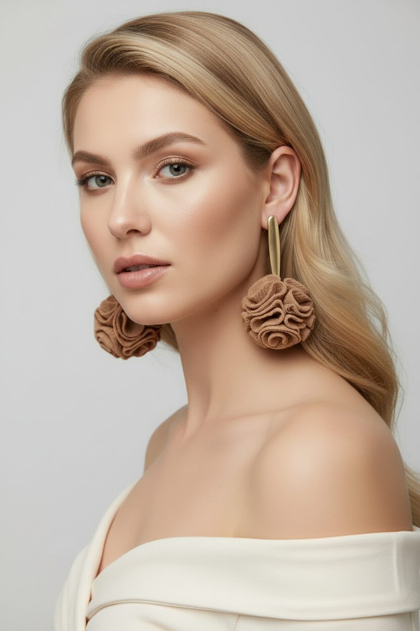 modelo-rubia-elegante-con-top-crema-luciendo-aros-beige-flor-gancho-dorado
